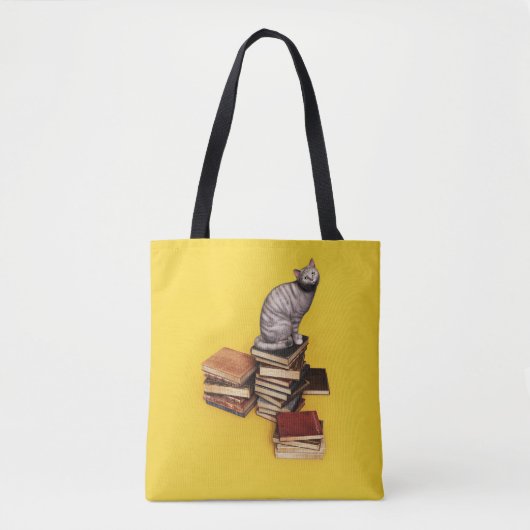 Tote Bag British Cat on a stack of books (Devant)