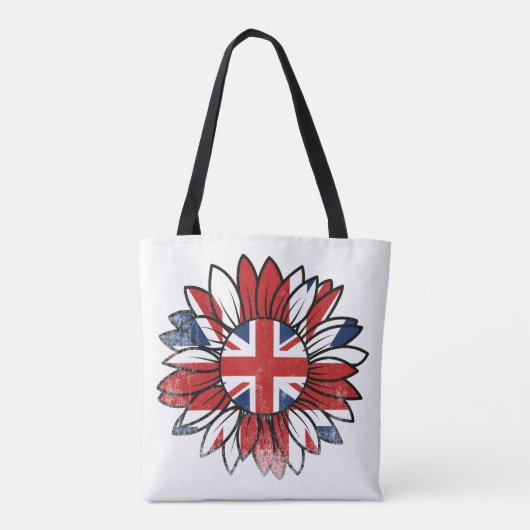 Tote Bag British Flag Sunflower Vintage Distressed Design (Dos)