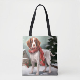Tote Bag Brittany Spaniel Dog à Noël de neige