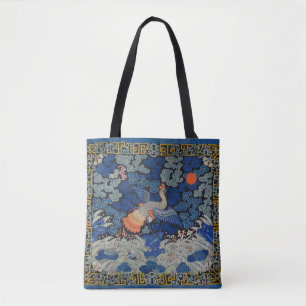Tote Bag Broderie chinoise bleu d'oiseau Vintage