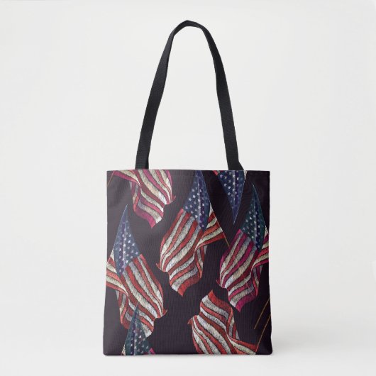 Tote Bag Broderie du drapeau américain : motif patriotique. (Devant)