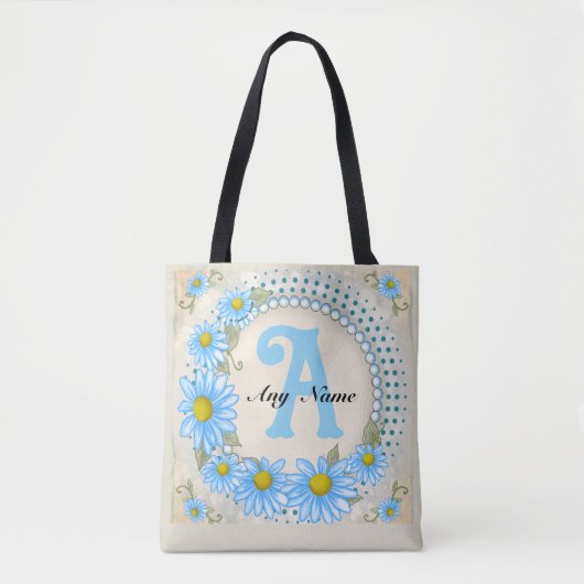 Tote Bag Broderie initiale Fleur Bleue (Devant)
