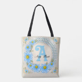 Tote Bag Broderie initiale Fleur Bleue (Dos)