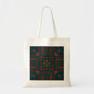 Tote Bag Broderie palestinienne Tatreez rouge vert 5 Motif