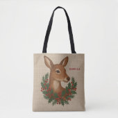 Tote Bag Broderie rustique Deer & Holiday Greens noël (Devant)