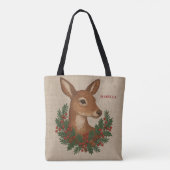 Tote Bag Broderie rustique Deer & Holiday Greens noël (Dos)