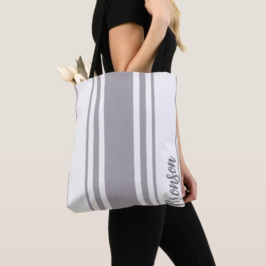Tote Bag Bronson Minimalist Stripes Monogramme (De près)