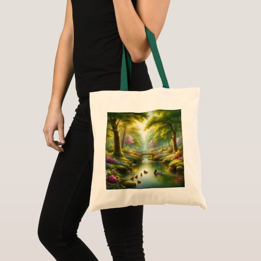 Tote Bag Brook de printemps avec canards/fleurs (Devant (produit))