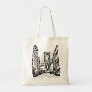 Tote Bag Brooklyn Bridge New York Black White Illustration