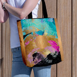 Tote Bag Brosse d'art moderne traits bleu or monogrammed<br><div class="desc">Tendance moderne glamour acrylique abstraite toile peinte en gras turquoise turquoise, bleu, rose chaud, noir et faux or faisant un élégant sac fourre-tout avec un faux cercle géométrique en cuivre métallique monogrammed or pour un maquilleur | WEDDING PLANNER | coiffeuse | styliste de mode | décorateur intérieur | concepteur |...</div>