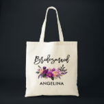 Tote Bag Brosse moderne Script violet Floral Bridesmaid<br><div class="desc">Brosse moderne tendance Script Aquarelle violet Ultra violet Sac fourre-tout de femme de chambre</div>