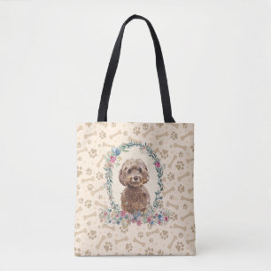 Tote Bag Brown Cockapoo Chien Empreinte de patte & Chien Bo
