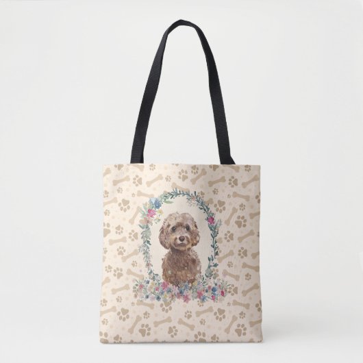 Tote Bag Brown Cockapoo Chien Empreinte de patte & Chien Bo (Devant)