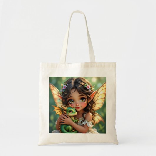 Tote Bag Brown Eyed Elven Fairy and Dragon  (Devant)