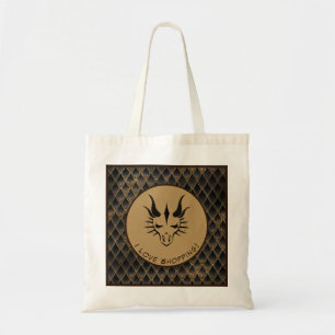 Tote Bag Brown I Love Shopping Dragon Head & Scales