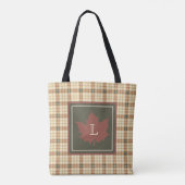 Tote Bag Brown Plaid Motif Automne Maple Leaf Monogramme (Dos)