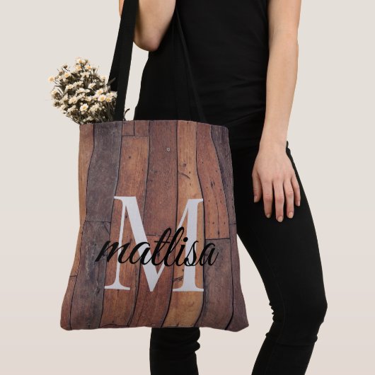 Tote Bag Brown Rustique Style Agritourisme Monogramme Scrip (De près)
