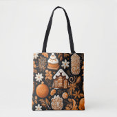 TOTE BAG BROWN TAN ORANGE NOËL GINGERBREAD COOKIES (Devant)
