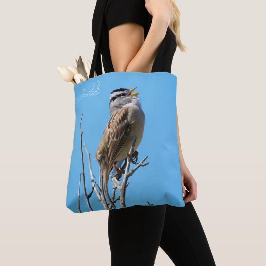 Tote Bag Bruant à couronne blanche (De près)