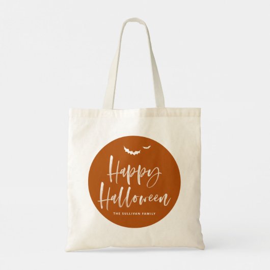 Tote Bag Brûler Orange Joyeux Halloween Brush Calligraphie (Dos)