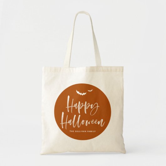 Tote Bag Brûler Orange Joyeux Halloween Brush Calligraphie (Devant)