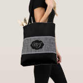 Tote Bag Brûlure gris monogramme sur noir (De près)
