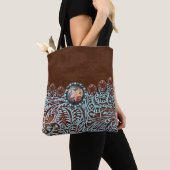 Tote Bag brun turquoise western pays à outils cuir (De près)