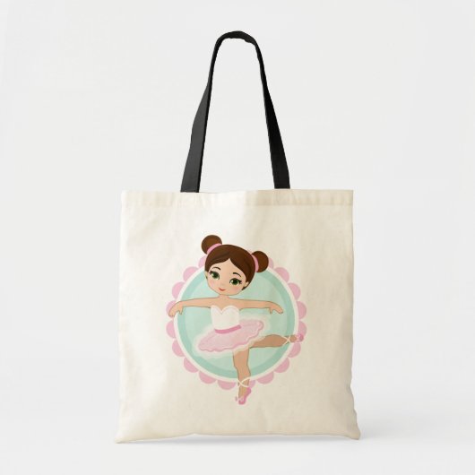 Tote Bag Brunette Ballerina - Fille danseuse de ballet rose (Devant)