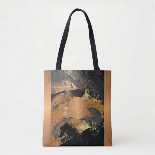 Tote Bag Brush art moderne traits gris or monogrammed (Devant)