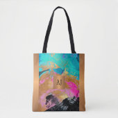 Tote Bag Brush art moderne traits noir or monogrammed (Devant)