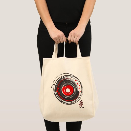 Tote Bag Brush Peint Vinyl Record Avec Le Mot Amour (Devant (produit))