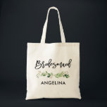 Tote Bag Brush Script Botanical Green Bridesmaid<br><div class="desc">Brosse moderne tendance Script Aquarelle Botanique Vert Sac fourre-tout Bridesmaid</div>