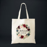Tote Bag Brush Script Bridesmaid Burgundy Blue Floral<br><div class="desc">Brosse moderne tendance Script Aquarelle Bourgogne Marsala Bleu Floral Bridesmaid Sac fourre-tout</div>