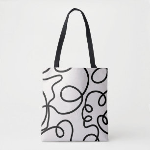 Tote Bag Brush Strokes De Ligne Minimale Moderne Noir Et Bl