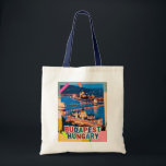 Tote Bag Budapest Hungary Night Cityscape Pop Art Collage<br><div class="desc">Budapest Hungary night cityscape showcasing the historic Parliament building and Chain Bridge glowing along the Danube River. This illuminated skyline is reimagined as a pop art collage, blending classic vintage retro travel vibes with mixed media textures to celebrate Eastern Europe travel. Often called the 'Pearl of the Danube, ' this...</div>
