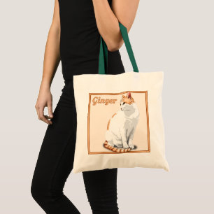 Tote Bag Budget Personnalisé Orange Gingembre et Chat Blanc
