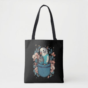 Tote Bag Budgie dans une poche Oiseau floral