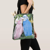 Tote Bag Budgies et fleurs de trompette blanche (De près)