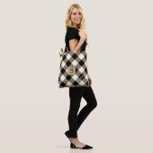 Tote Bag Buffalo Check Plaid Brown Black Monogramme Nom (Sur le modèle)
