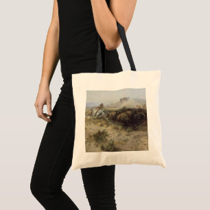 Tote Bag Buffalo Hunt No. 26 by CM Russell, Vintage Indians