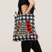 Tote Bag Buffalo Plaid Campagne Style Arbres de Noël (De près)