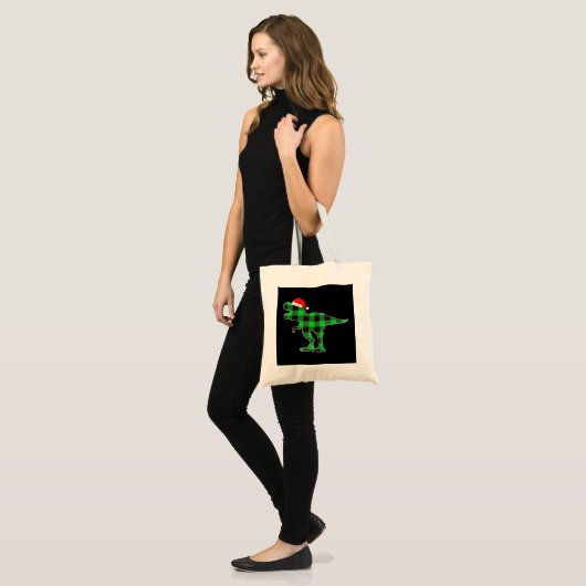 Tote Bag Buffalo Plaid Dinosaure Vert T Rex Funny Noël (Devant (modèle))