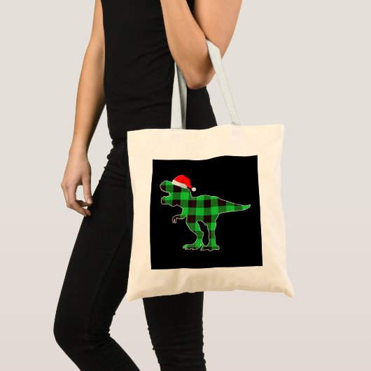 Tote Bag Buffalo Plaid Dinosaure Vert T Rex Funny Noël (Devant (produit))
