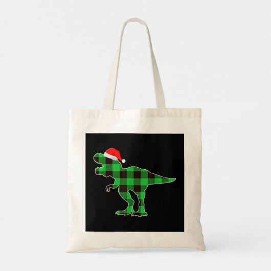 Tote Bag Buffalo Plaid Dinosaure Vert T Rex Funny Noël (Dos)