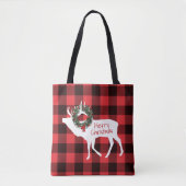 Tote Bag Buffalo Plaid Elk Silhouette Wreath Nom personnali (Devant)