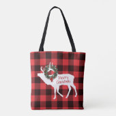 Tote Bag Buffalo Plaid Elk Silhouette Wreath Nom personnali (Dos)