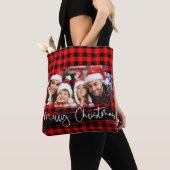 Tote Bag Buffalo Plaid Grunge Photo personnalisée Noël (De près)