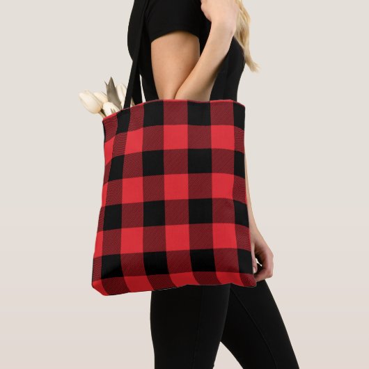 Tote Bag Buffalo Plaid Red Black Check (De près)