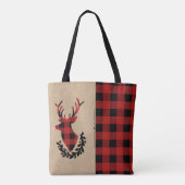 Tote Bag Buffalo Plaid Red Rustic Stag (Dos)