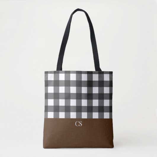 Tote Bag Buffle noir blanc plaqué avec Monogramme (Devant)